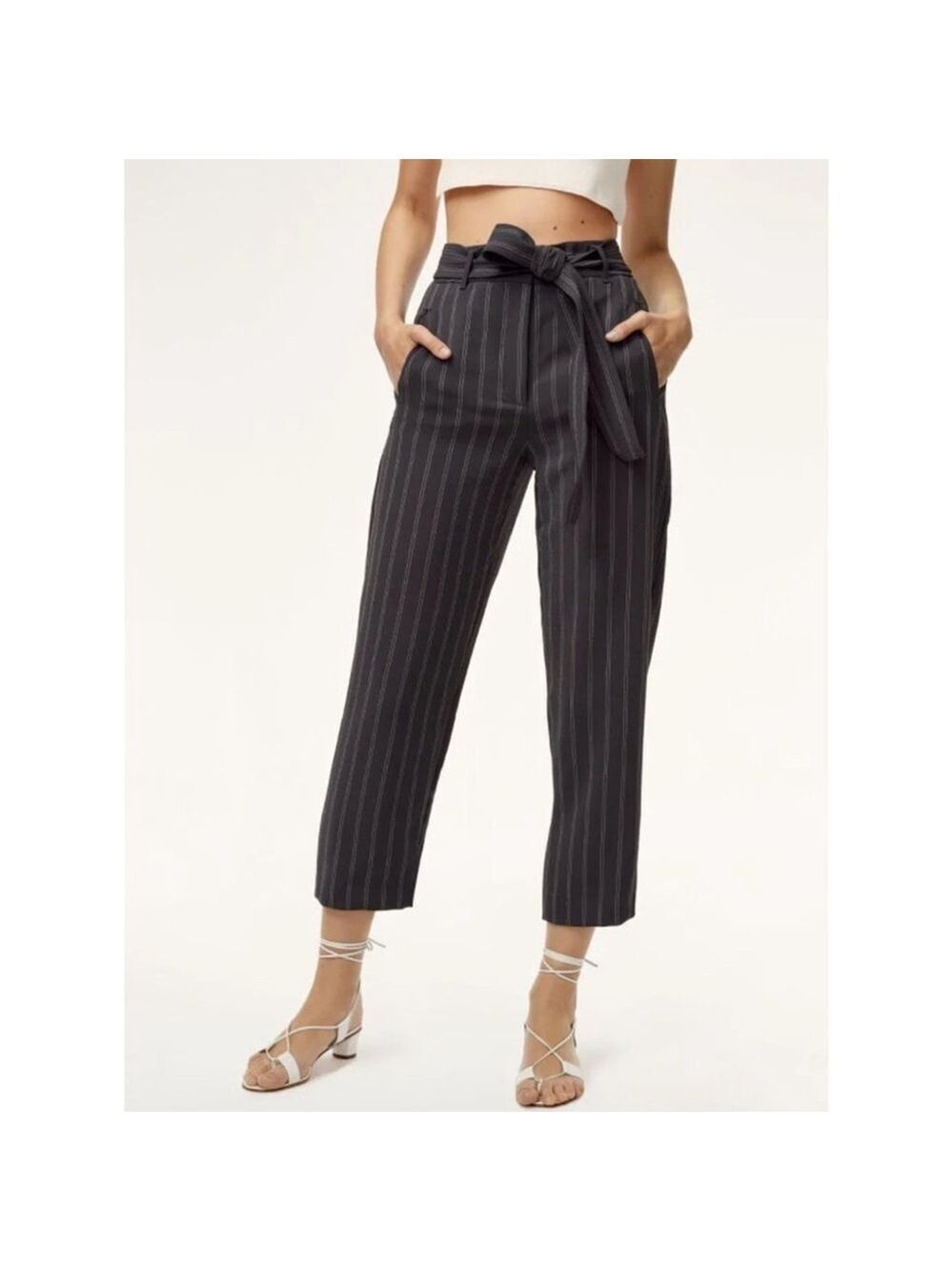 Wilfred Tie Front Pants Size 2 Navy Blue Pinstripe